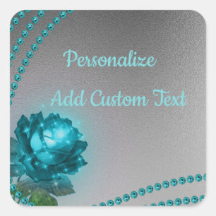 Elegant Romantic Crystal Blue Roos Pearls Chic Vierkante Sticker