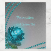 Elegant Romantic Crystal Blue Roos Pearls Chic Wijn Etiket (Enkel label)