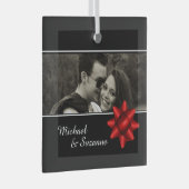Elegant Romantic Custom Photo Red Ribbon Glas Ornament (Voorkant Rechts)