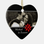 Elegant Romantic Custom Photo Red Ribbon Keramisch Ornament (Rechts)