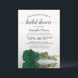 Elegant Romantic Emerald Green Roos Vrijgezellenfe Kaart<br><div class="desc">Deze prachtige bruiddoucheuitnodiging bevat een foto van een enkel langwerpig gestampt, groen gekleurd roos dat op zijn kant staat en dat reflecteert in een pool van water met golven en rimpels. De elegante titel van de manuscriptkalligrafie leent klasse en stijl. Omvat informatie over zowel de douche als het cadeauregister. De...</div>