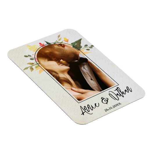 Elegant Romantic Floral Arch Script Photo Weddensc Magneet (Rechterzijde)