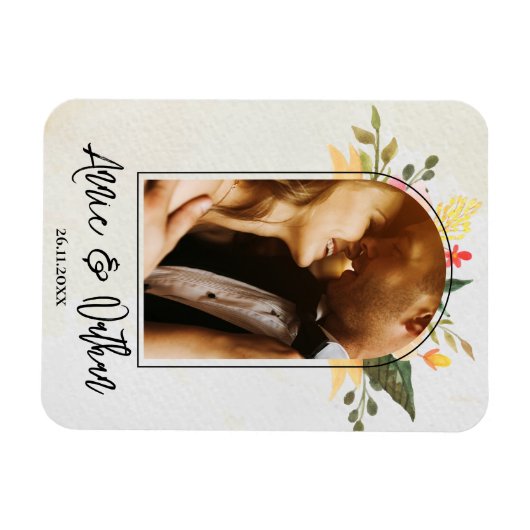 Elegant Romantic Floral Arch Script Photo Weddensc Magneet (Horizontaal)