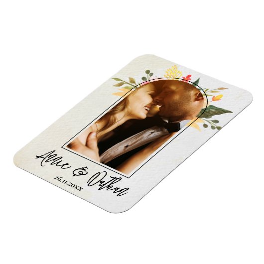 Elegant Romantic Floral Arch Script Photo Weddensc Magneet (Linkerzijde)
