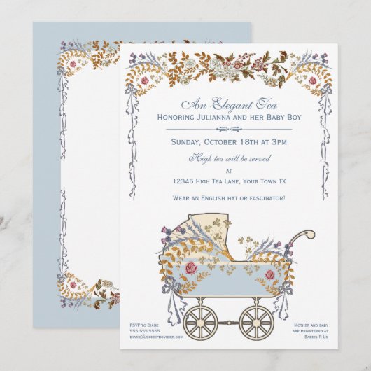 Elegant Romantic Floral Baby Buggy Shower Kaart (Voorkant / Achterkant)