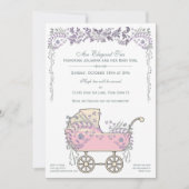 Elegant Romantic Floral Baby Girl Buggy Shower Kaart (Voorkant)
