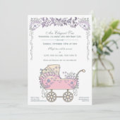 Elegant Romantic Floral Baby Girl Buggy Shower Kaart (Staand voorkant)