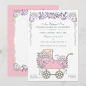 Elegant Romantic Floral Baby Girl Buggy Shower Kaart (Voorkant / Achterkant)