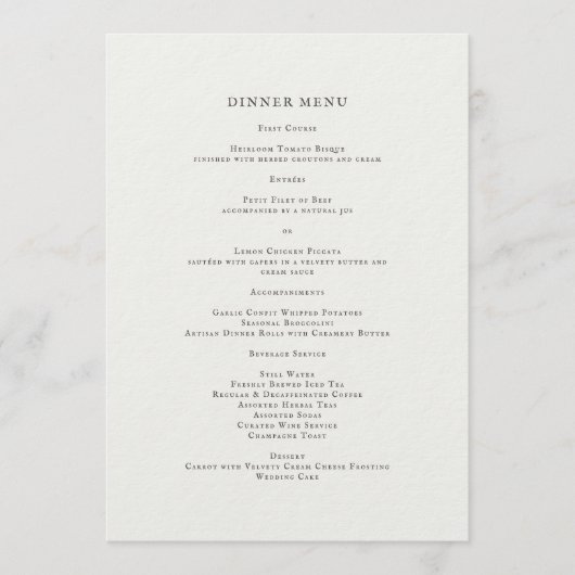 Elegant Romantic Floral Dinner Menu (Voorkant)