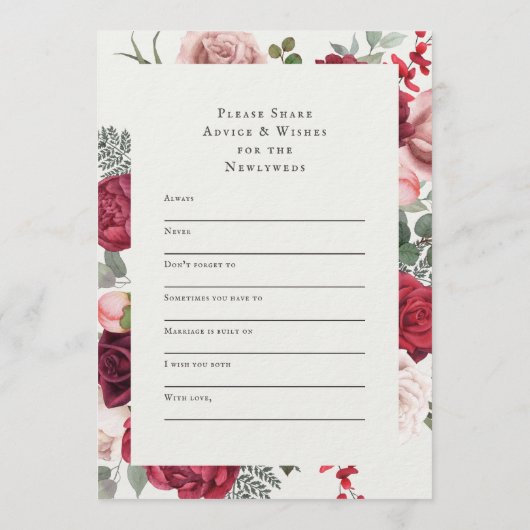 Elegant Romantic Floral Dinner Menu (Achterkant)