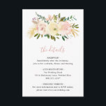 Elegant Romantic Floral Gold Blush Pink Weddenscha Informatiekaartje<br><div class="desc">Romantische florale bruiloft-omhullingskaart met waterverf bloemen in wazige roze,  stoffige rozen,  champagne en ivoor,  samen met gouden accentuts. Hieronder staat de kop "de details" in een overeenkomende kleur roze. Deze elegante bruiloft is perfect voor een lente- of zomerhuwelijk.</div>