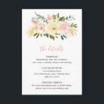 Elegant Romantic Floral Gold Blush Pink Weddenscha Informatiekaartje<br><div class="desc">Romantische florale bruiloft-omhullingskaart met waterverf bloemen in wazige roze,  stoffige rozen,  champagne en ivoor,  samen met gouden accentuts. Hieronder staat de kop "de details" in een overeenkomende kleur roze. Deze elegante bruiloft is perfect voor een lente- of zomerhuwelijk.</div>