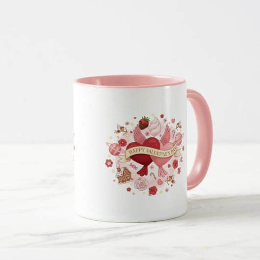 Elegant Romantic Floral Heart Coffee Mug Mok (Voorkant rechts)