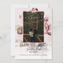 Elegant Romantic Floral Rozen Script Heart Foto Save The Date