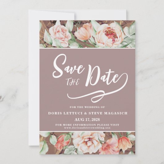 Elegant Romantic Floral Save The Date (Voorkant)