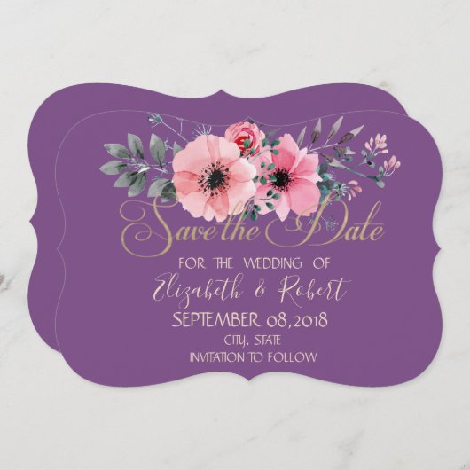Elegant Romantic Floral slaat de datum op Save The Date (Voorkant / Achterkant)