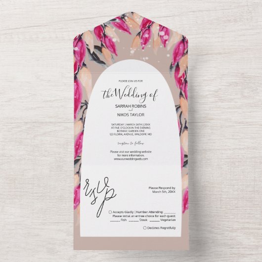 Elegant Romantic Floral Waterverf Art All In One Uitnodiging (Binnen)