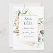 Elegant Romantic Floral Waterverf Blush Script Save The Date (Voorkant)