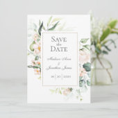 Elegant Romantic Floral Waterverf Blush Script Save The Date (Staand voorkant)