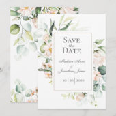 Elegant Romantic Floral Waterverf Blush Script Save The Date (Voorkant / Achterkant)