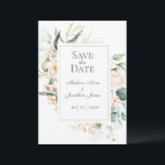 Elegant Romantic Floral Waterverf Blush Script Save The Date<br><div class="desc">Romantic waterverf roze bloemen met script maken een mooie "save the date" voor je speciale dag.</div>