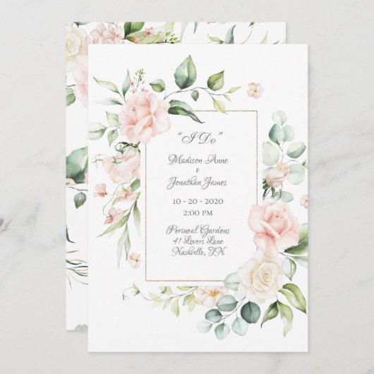 Elegant Romantic Floral Waterverf Script Wedding Kaart (Voorkant / Achterkant)