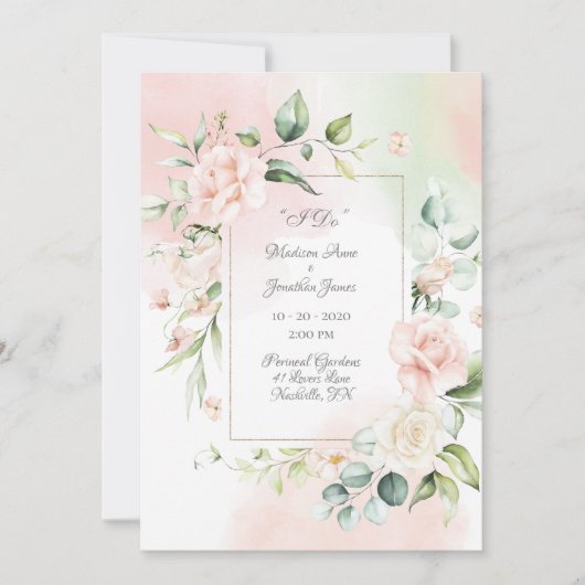 Elegant Romantic Floral Waterverf Script Wedding Kaart (Voorkant)
