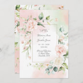 Elegant Romantic Floral Waterverf Script Wedding Kaart (Voorkant / Achterkant)