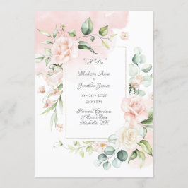 Elegant Romantic Floral Waterverf Script Wedding Kaart