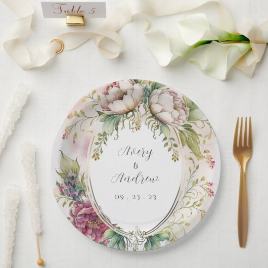 Elegant Romantic Floral Wedding Papieren Bordje (Huwelijk)