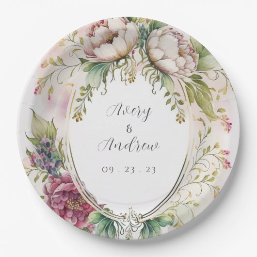Elegant Romantic Floral Wedding Papieren Bordje (Voorkant)