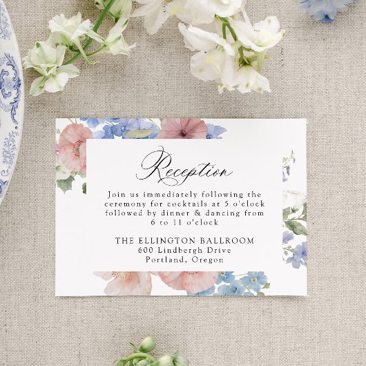 Elegant Romantic Floral Wedding Reception Informatiekaartje