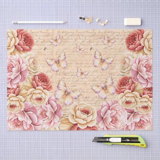 Elegant Romantic Florals & Butterflies Decoupage Tissuepapier (Craft)
