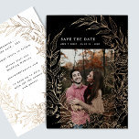 Elegant Romantic Flower Wreath Gold Weduwfoto Save The Date<br><div class="desc">Elegant Romantic Flower Wreath Gold Wedding Photo Save the Date Announding Card</div>