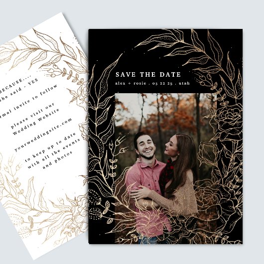 Elegant Romantic Flower Wreath Gold Weduwfoto Save The Date