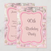 Elegant & Romantic Framed Bouquet 90th Birthday Kaart (Voorkant / Achterkant)