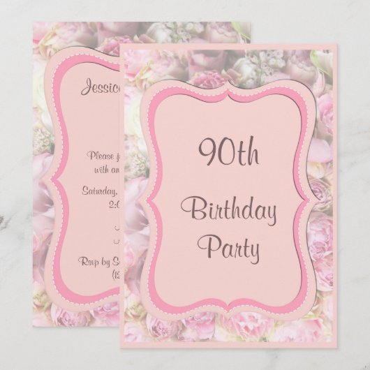 Elegant & Romantic Framed Bouquet 90th Birthday Kaart (Voorkant / Achterkant)