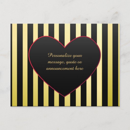 Elegant & Romantic Gold Black Stripe Heart Aankondigingskaart (Voorkant)