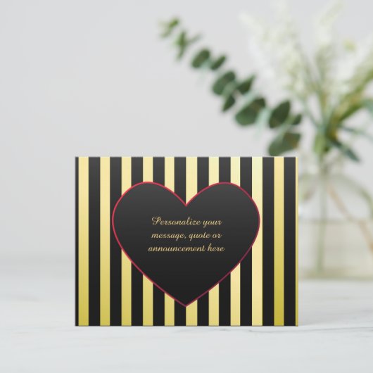 Elegant & Romantic Gold Black Stripe Heart Aankondigingskaart (Staand voorkant)