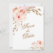 Elegant Romantic Gold Pink Blush Waterverf Floral Save The Date (Voorkant)