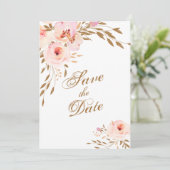 Elegant Romantic Gold Pink Blush Waterverf Floral Save The Date (Staand voorkant)