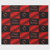 Elegant Romantic Happy Birthday Red & Black Heart Cadeaupapier (Vlak)