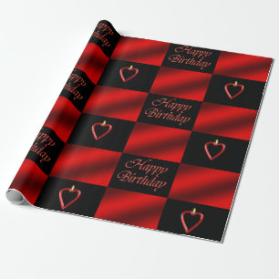 Elegant Romantic Happy Birthday Red & Black Heart Cadeaupapier