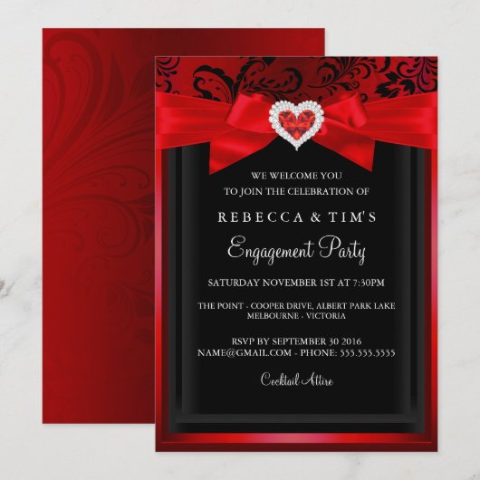 Elegant Romantic Heart Engagement Party Kaart (Voorkant / Achterkant)