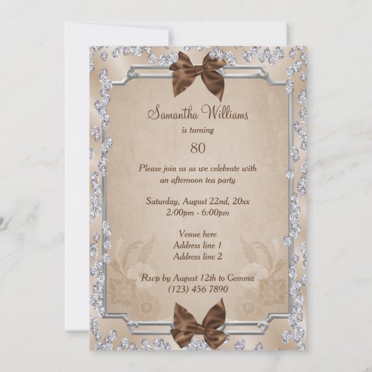 Elegant Romantic Ivory Rozen & Bows 80th Kaart (Achterkant)