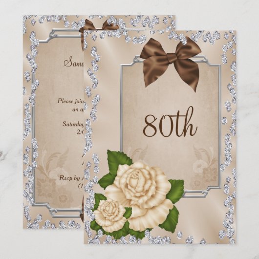 Elegant Romantic Ivory Rozen & Bows 80th Kaart (Voorkant / Achterkant)
