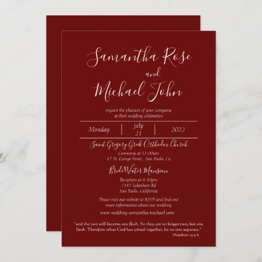 Elegant Romantic Ivory Scripts Burgundy Wedding Kaart (Voorkant / Achterkant)