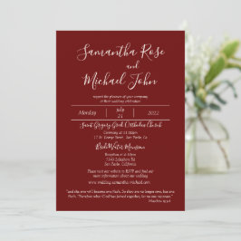 Elegant Romantic Ivory Scripts Burgundy Wedding Kaart