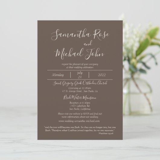 Elegant Romantic Ivory Scripts Cedar Brown Wedding Kaart (Staand voorkant)