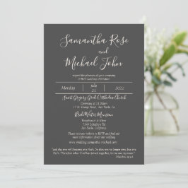 Elegant Romantic Ivory Scripts donkergrijze bruilo Kaart